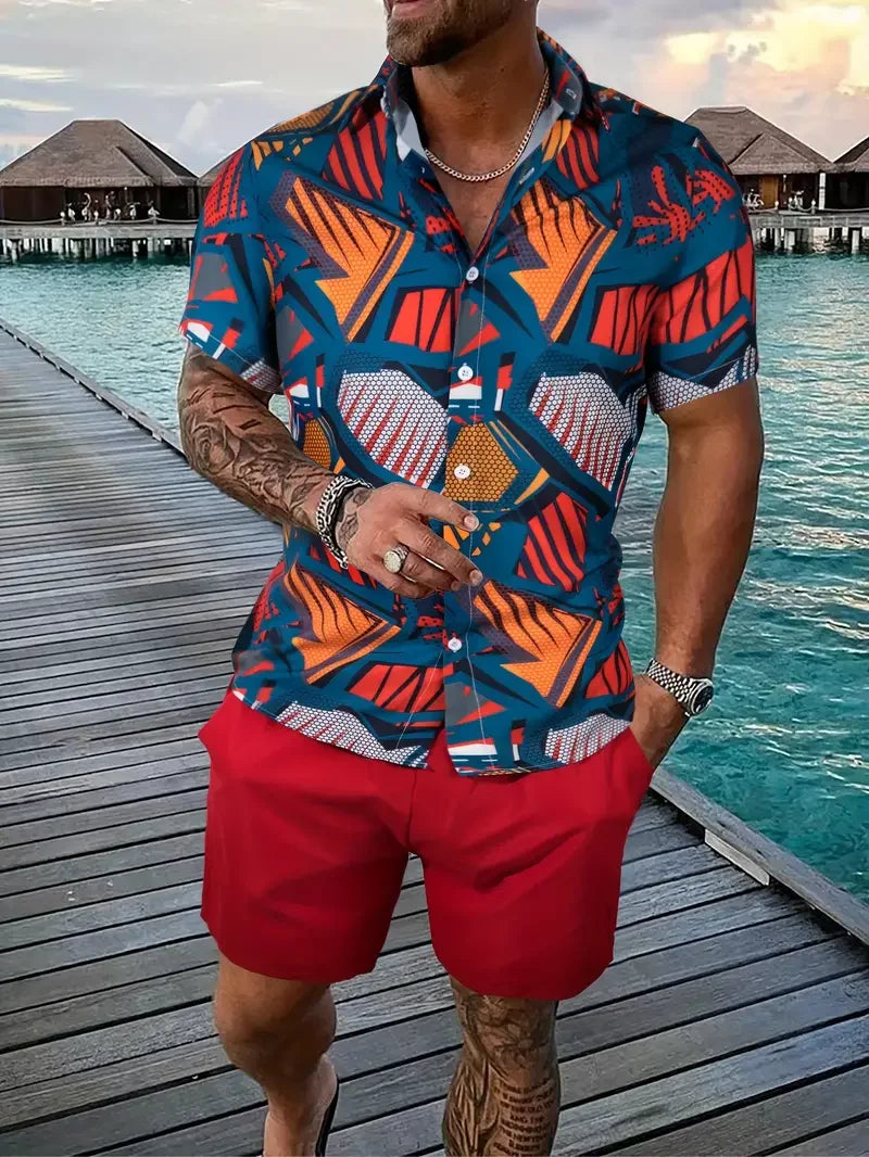 Men's 2Pcs Hawaiian Beach Short Shirt Set