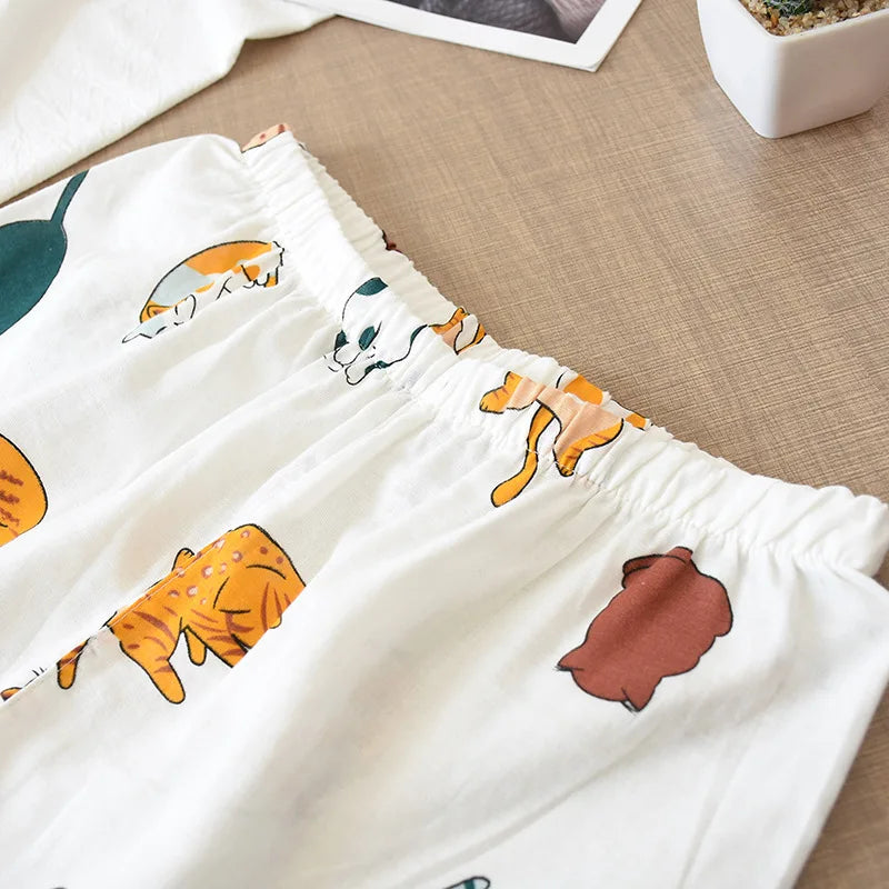 Women's 2Pcs Cotton Gauze Thin Short Sleeved Short Pajamas Set