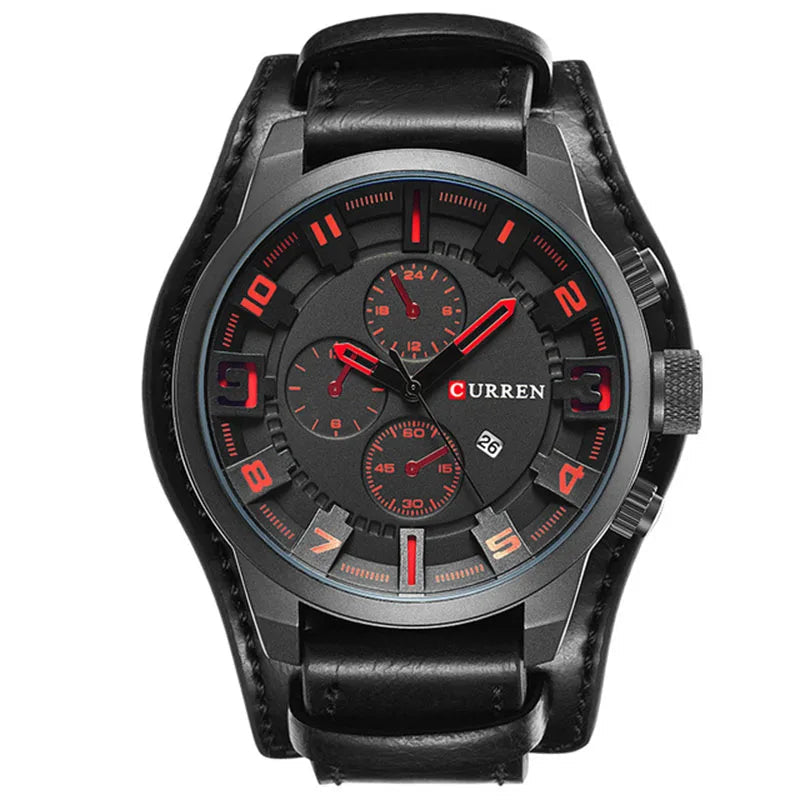 Men Leather Strap Quartz Casual Sports Wristwatch