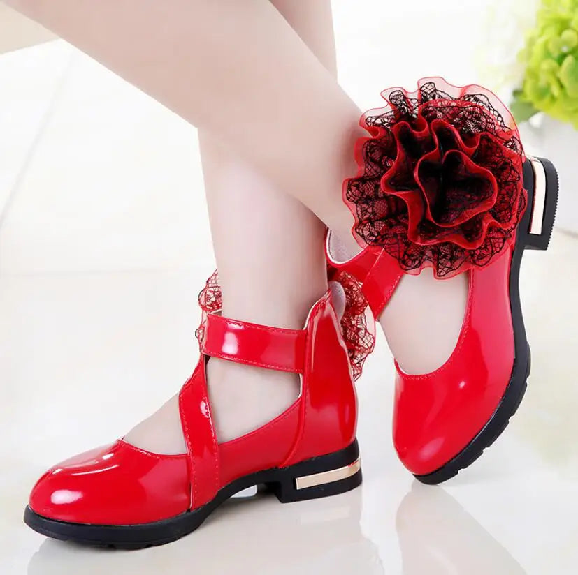 Girls Flower Leather Fashion Dress Shoes