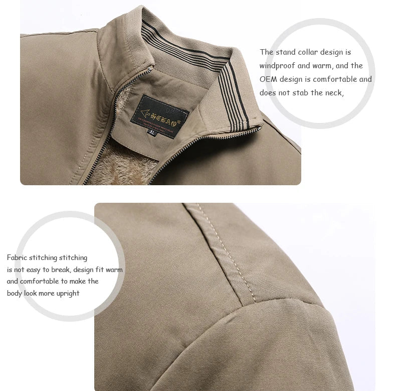 Men's Cotton Solid Vintage Warm Jacket