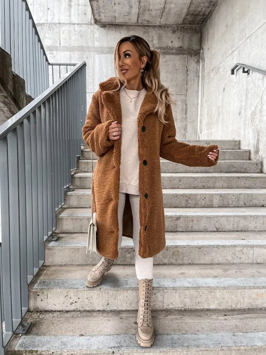 Women's Long Sleeved Collared Fleece Coat