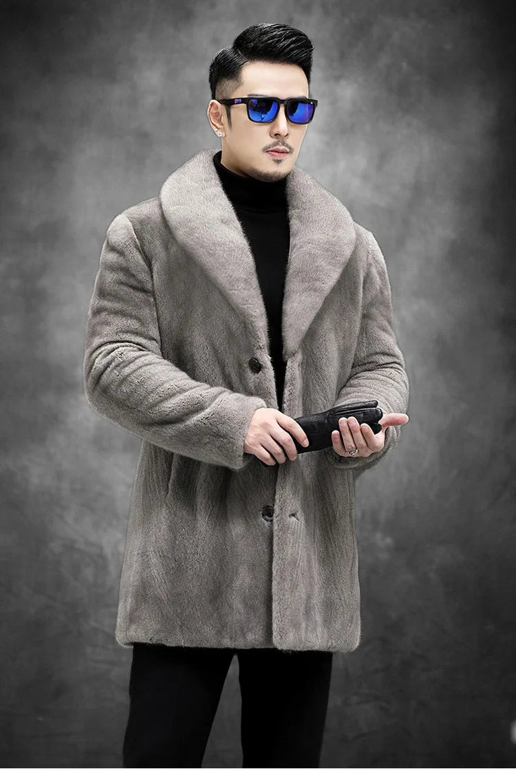 Men's Long Sleeve Faux Fur Windbreaker Windproof Coat