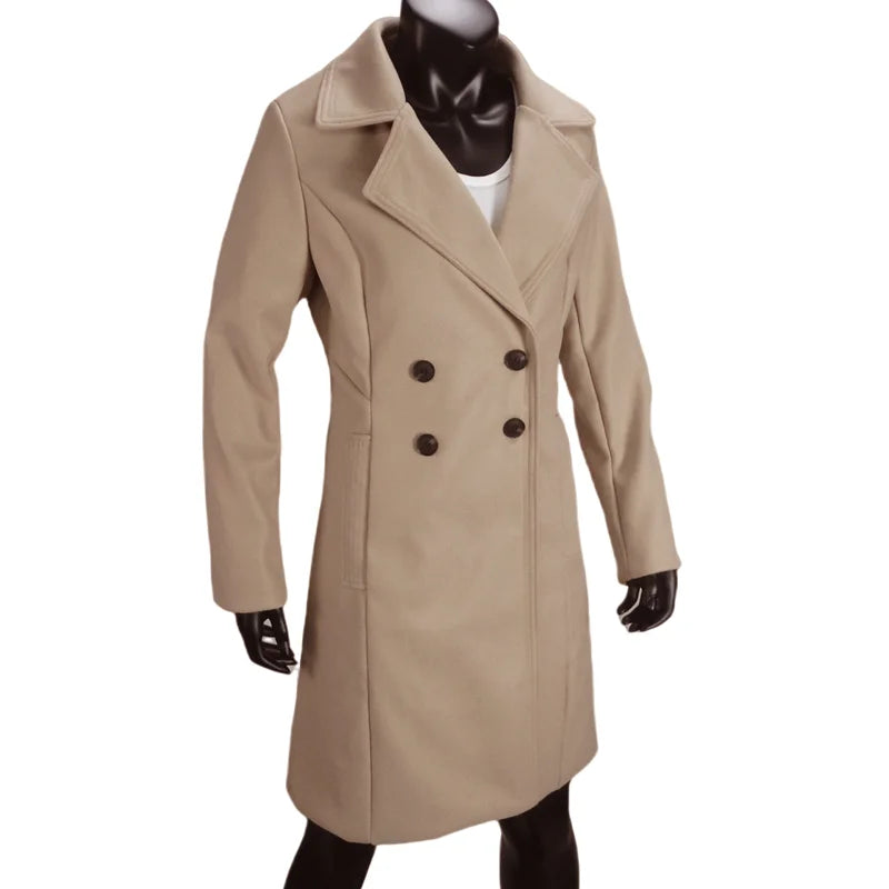 Women's Trench Double Breasted Woolen Lined Lapel Slim Coat