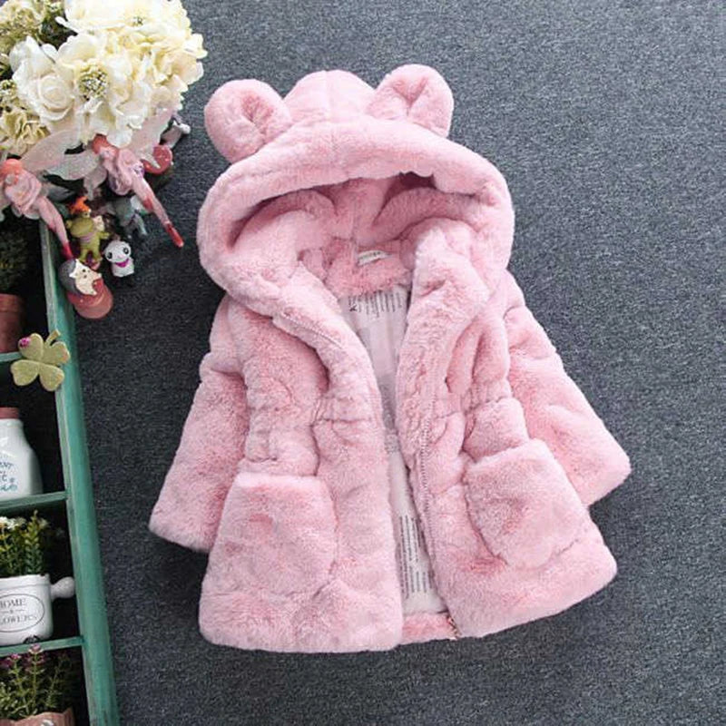 Girls Plush Warm Faux Fur Coat Jacket