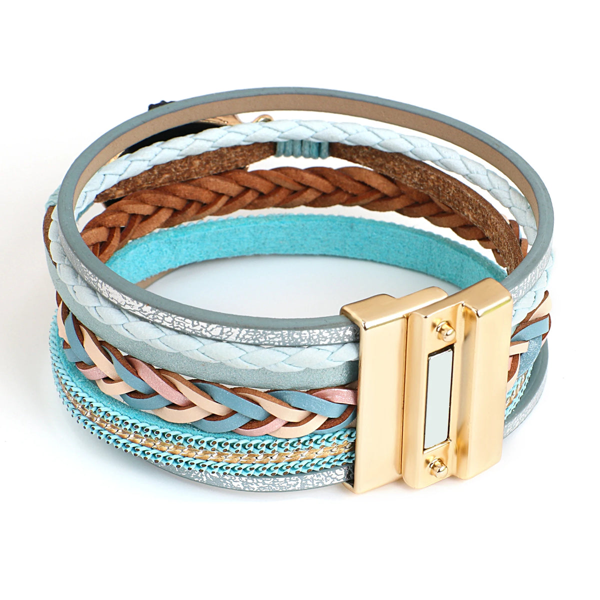 Women's Boho Colorful Stone Leather Multilayer Braided Bracelet