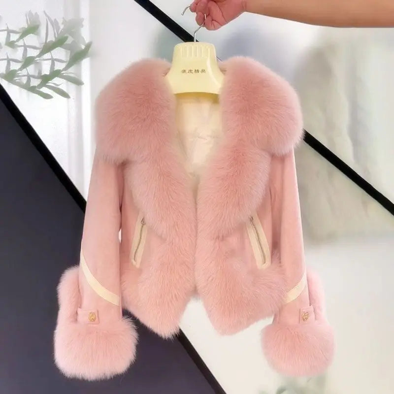 Women's Imitation Fox Fur Cotton Warm Suede Slim Coat