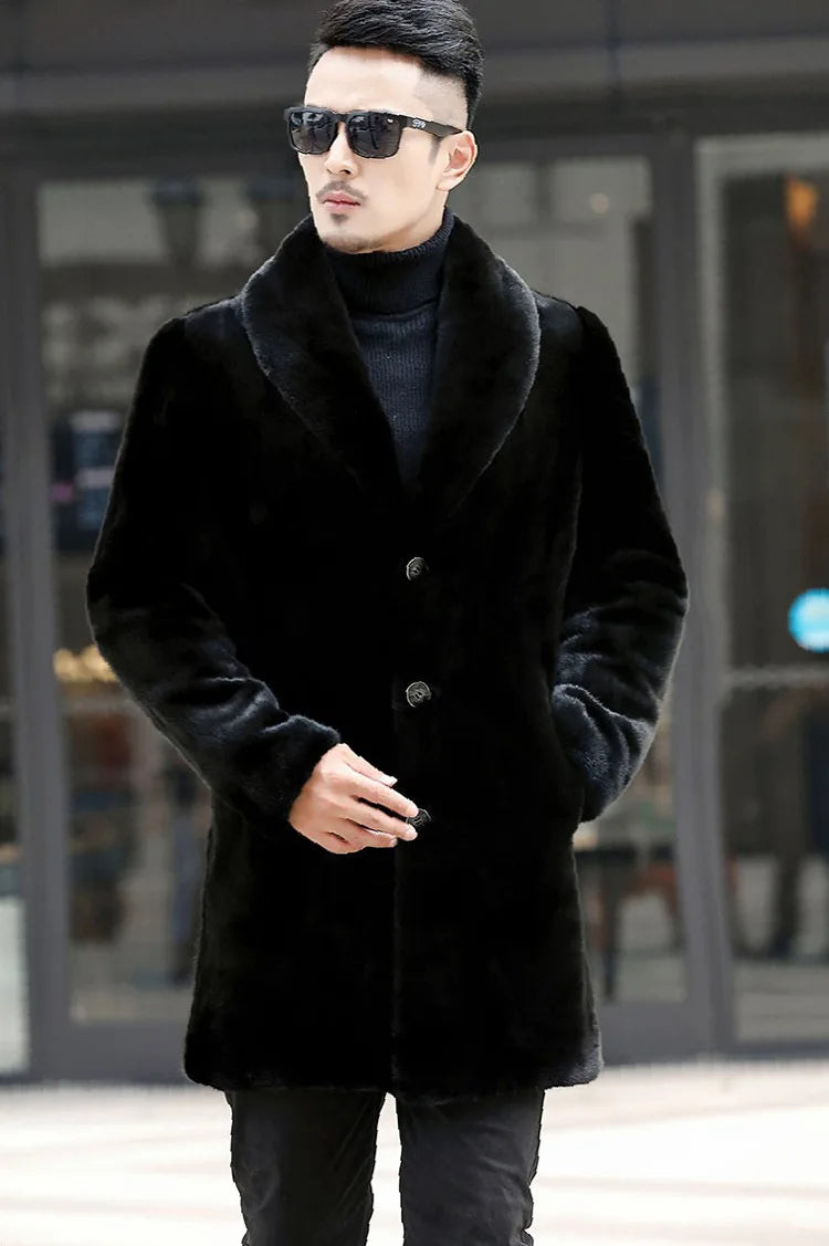 Men's Long Sleeve Faux Fur Windbreaker Windproof Coat