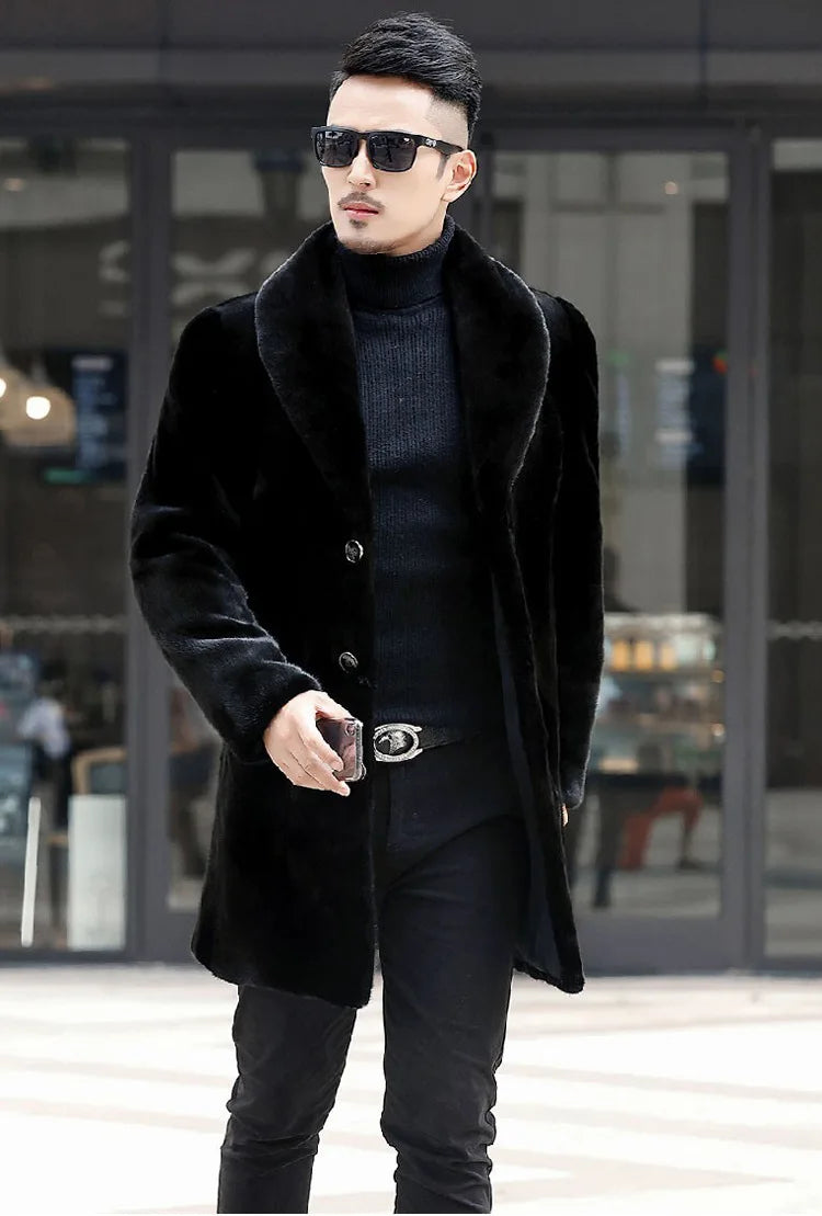 Men's Long Sleeve Faux Fur Windbreaker Windproof Coat