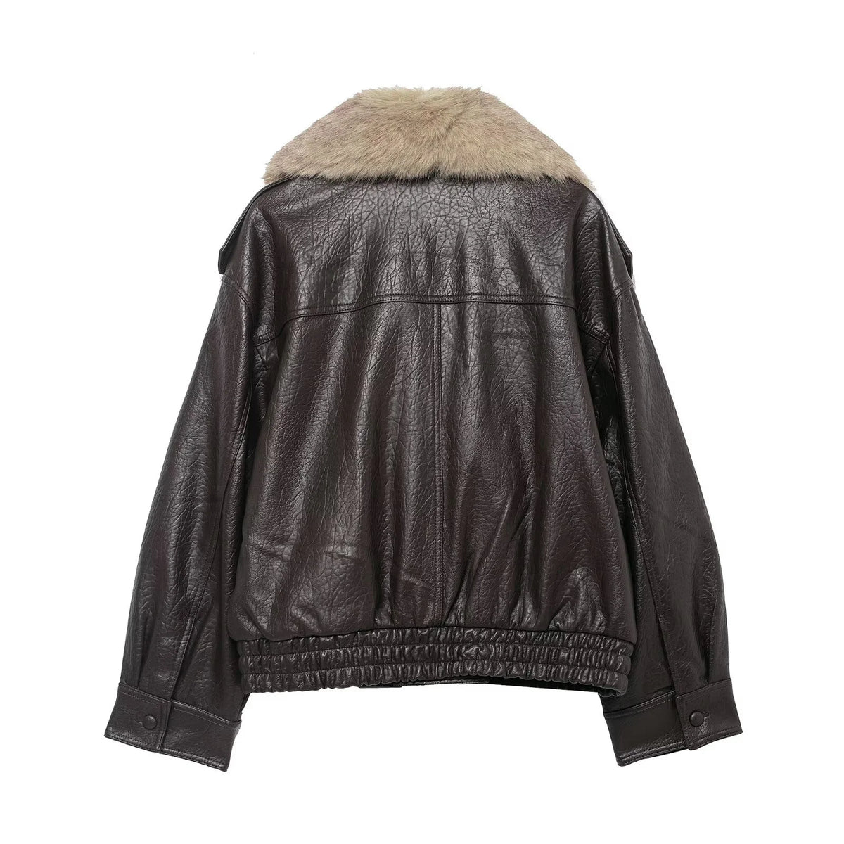 Women's Loose Faux Leather Big Fur Collar Causal Jacket