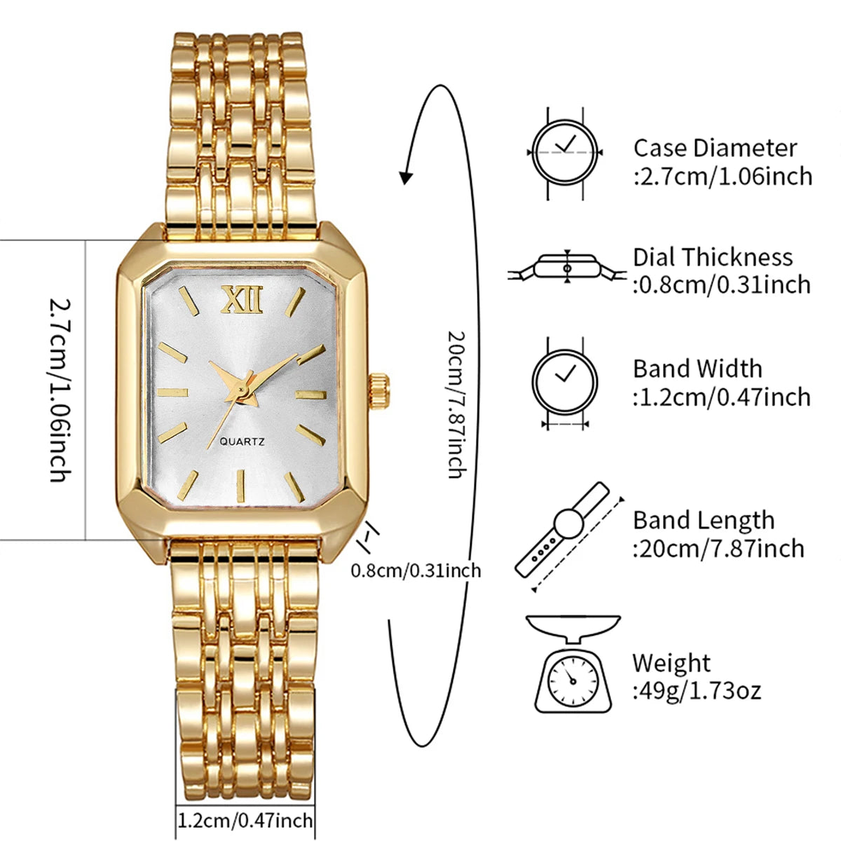 Women's 5PCS/Set Rectangle Fashion Quartz Wristwatch Jewelry Set