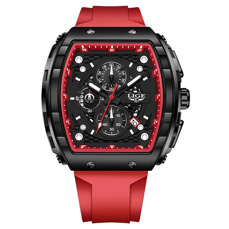 Men's Square Silicone Quartz Waterproof Chronograph Watch