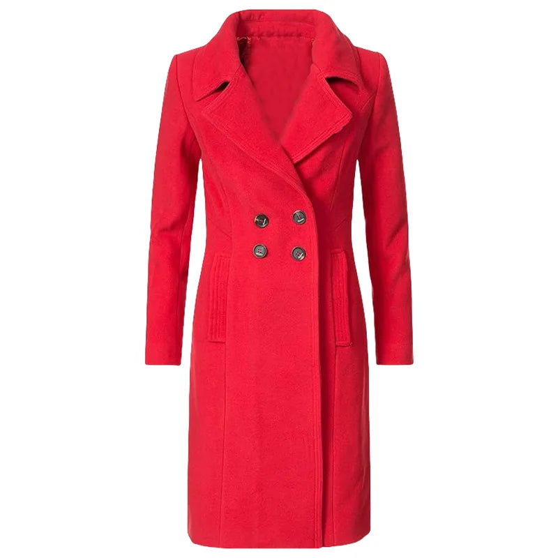 Women's Trench Double Breasted Woolen Lined Lapel Slim Coat