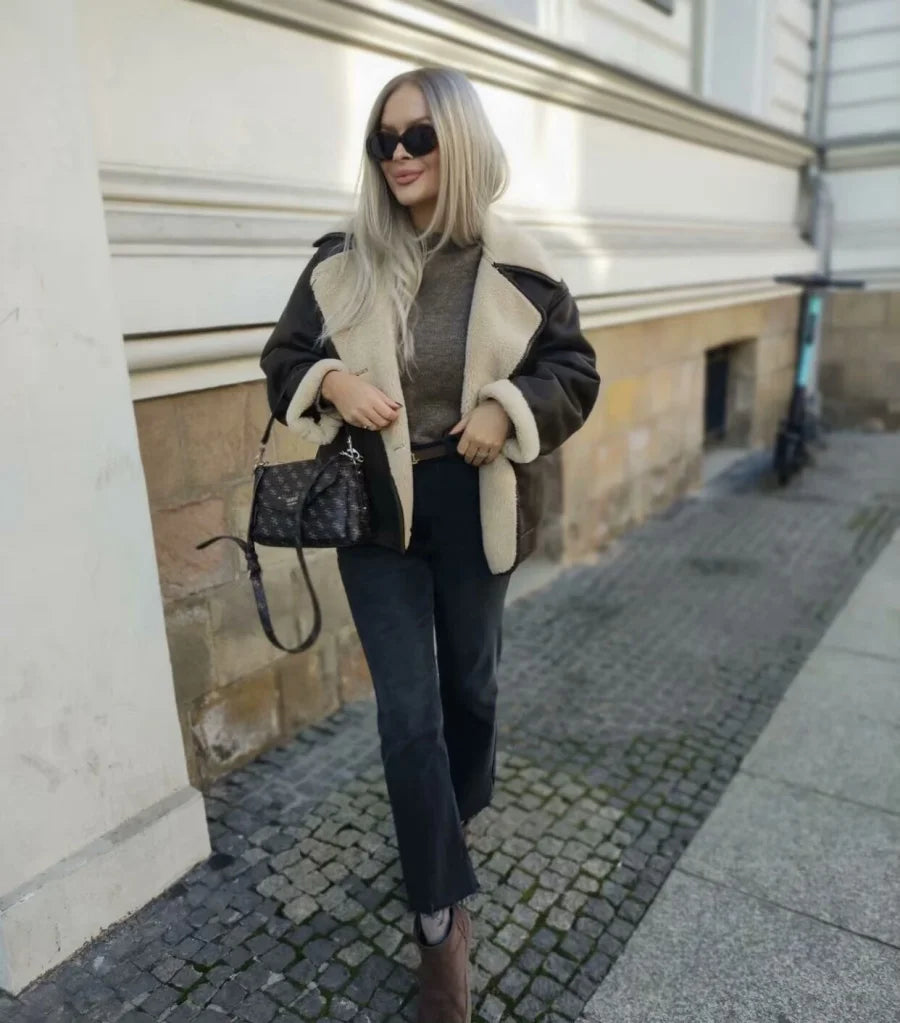 Women's Double Sided Collar Oversized Long Sleeve Jacket