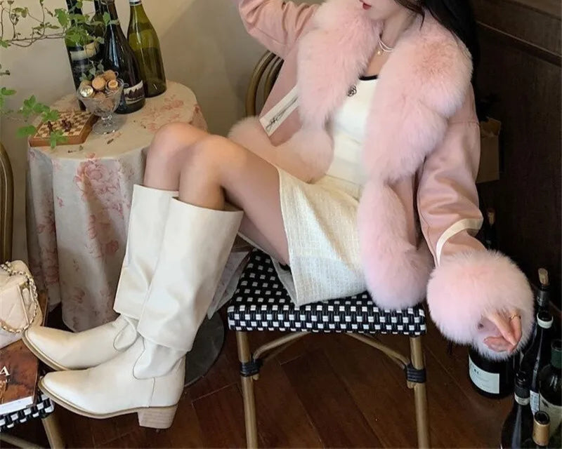 Women's Imitation Fox Fur Cotton Warm Suede Slim Coat