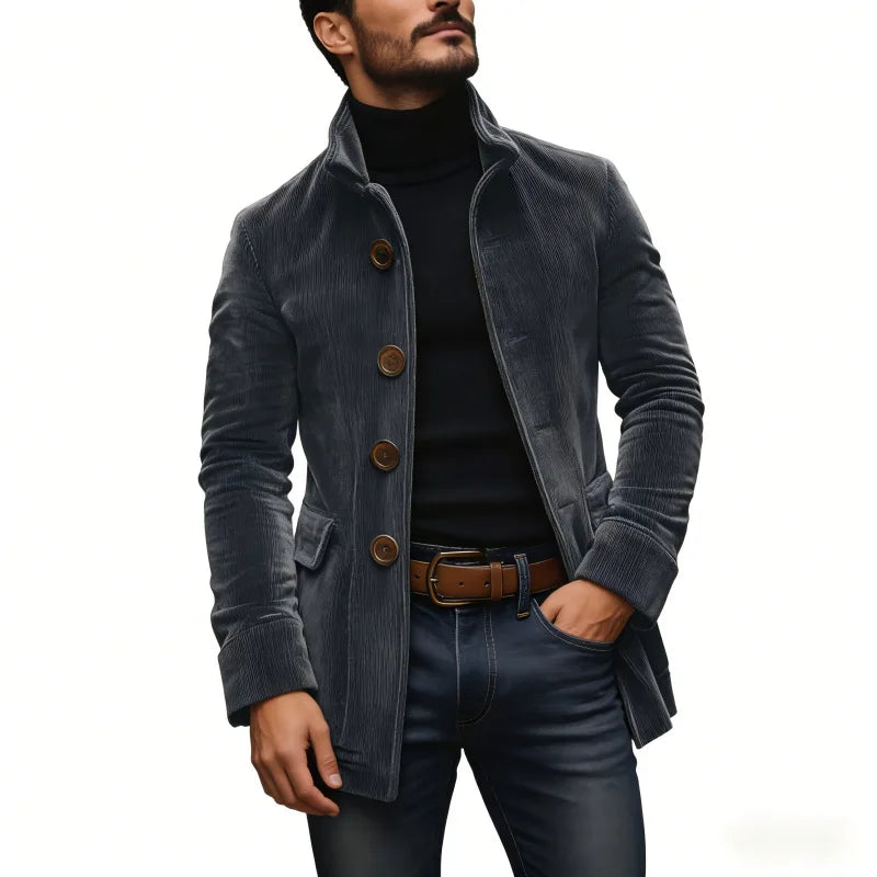 Men's Stand Collar Button Pockets Casual Jacket