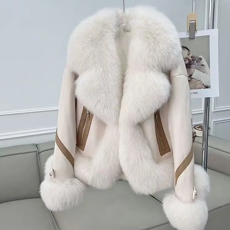 Women's Imitation Fox Fur Cotton Warm Suede Slim Coat