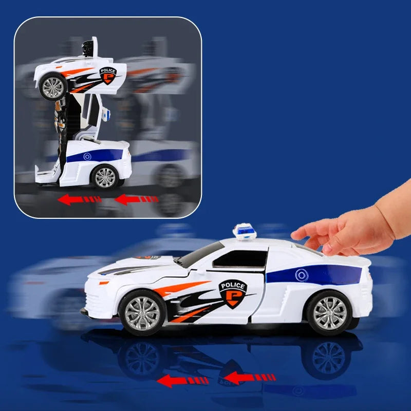 Children's 2 In 1 Collision Automatic Deformation Police Car Toy