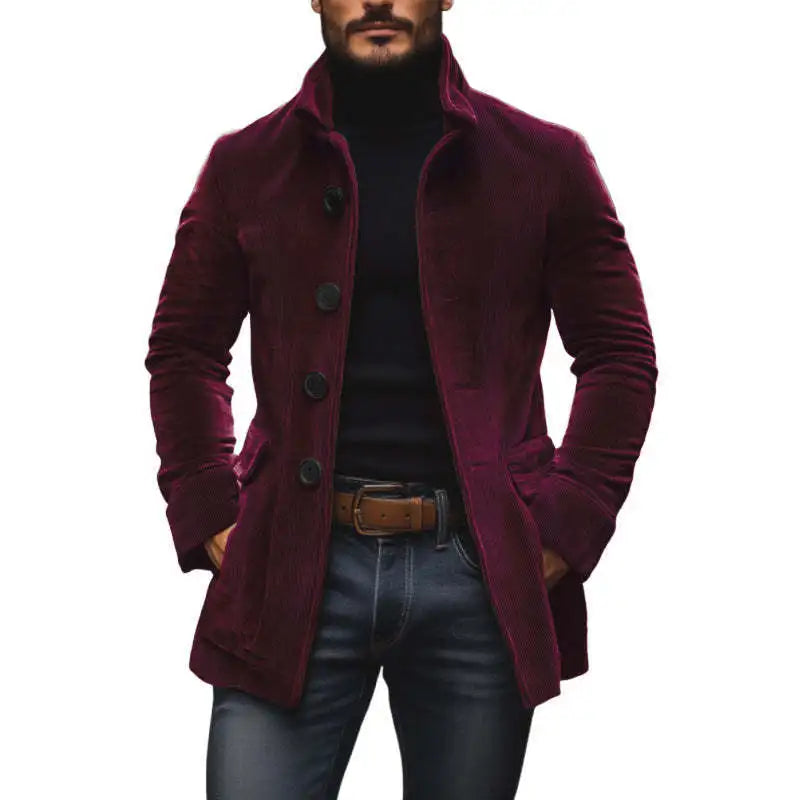 Men's Stand Collar Button Pockets Casual Jacket