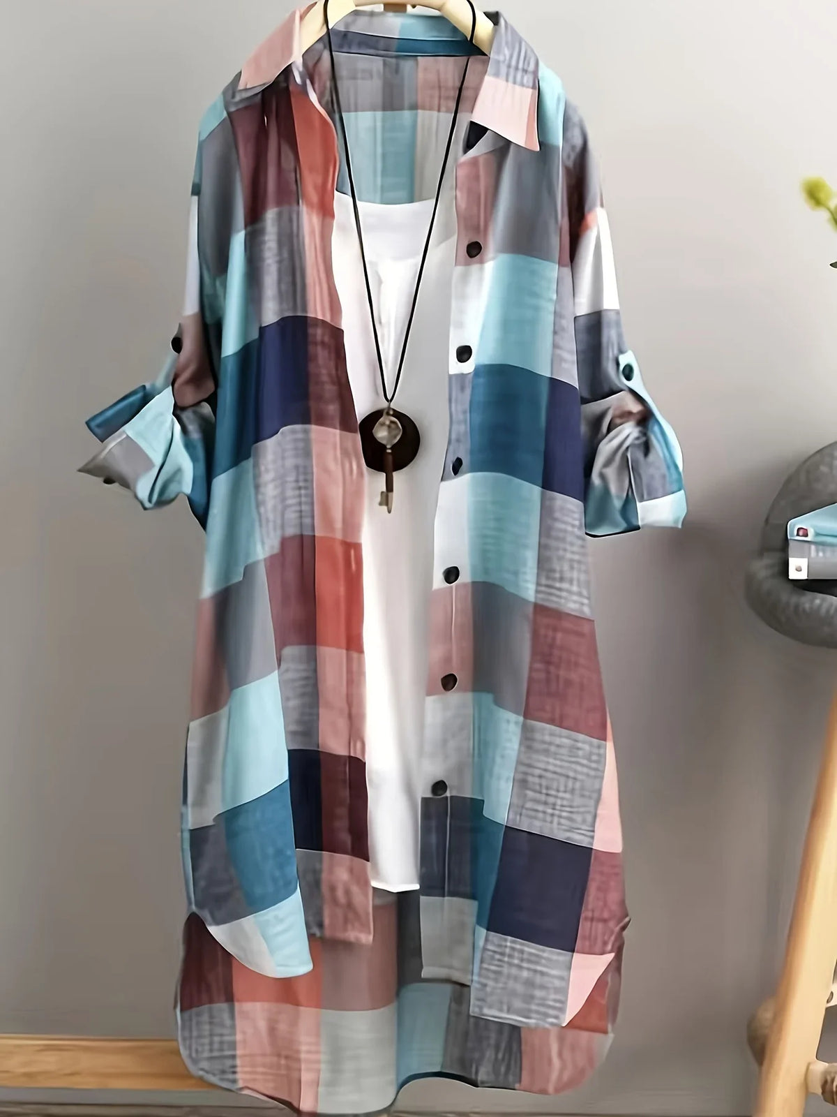 Women's Loose Stripe Plaid Lightweight Long Sleeve Shirt
