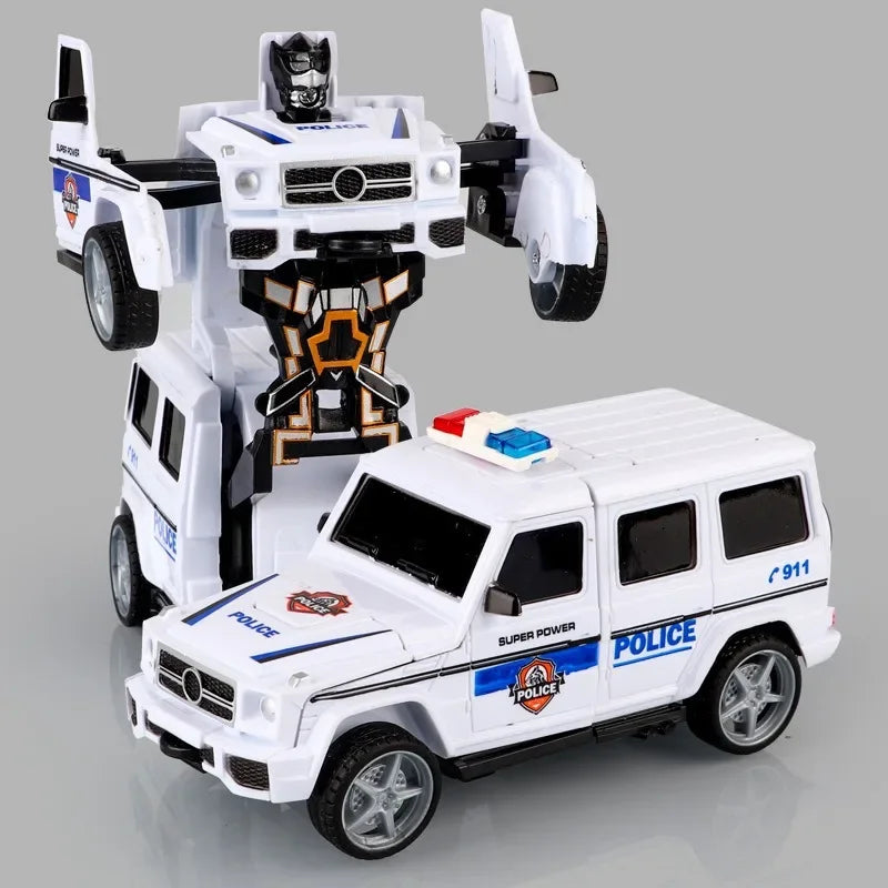 Children's 2 In 1 Collision Automatic Deformation Police Car Toy