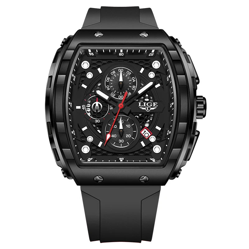 Men's Square Silicone Quartz Waterproof Chronograph Watch