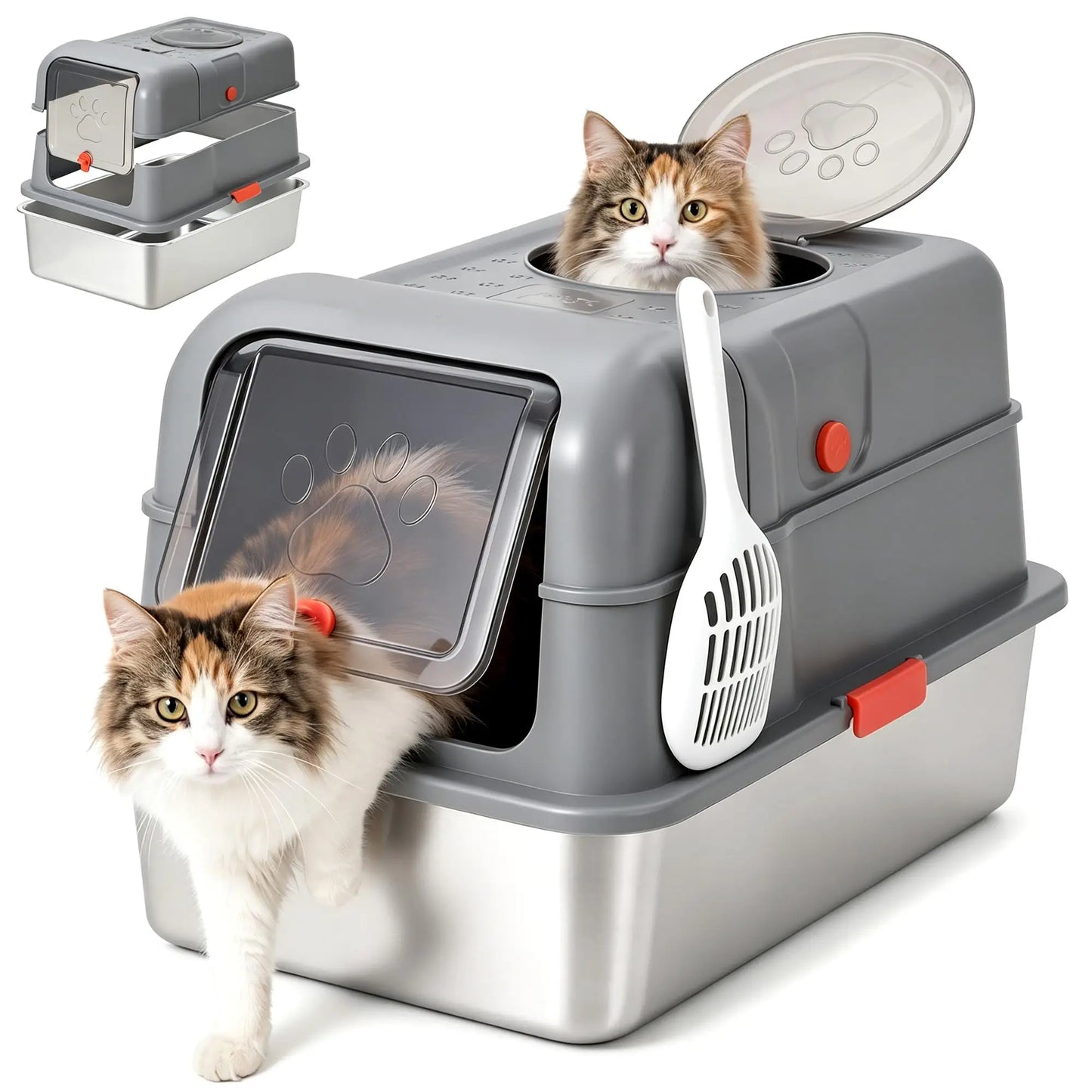 Enclosed Stainless Steel Litter Box With Lid Anti Leak Front Entry