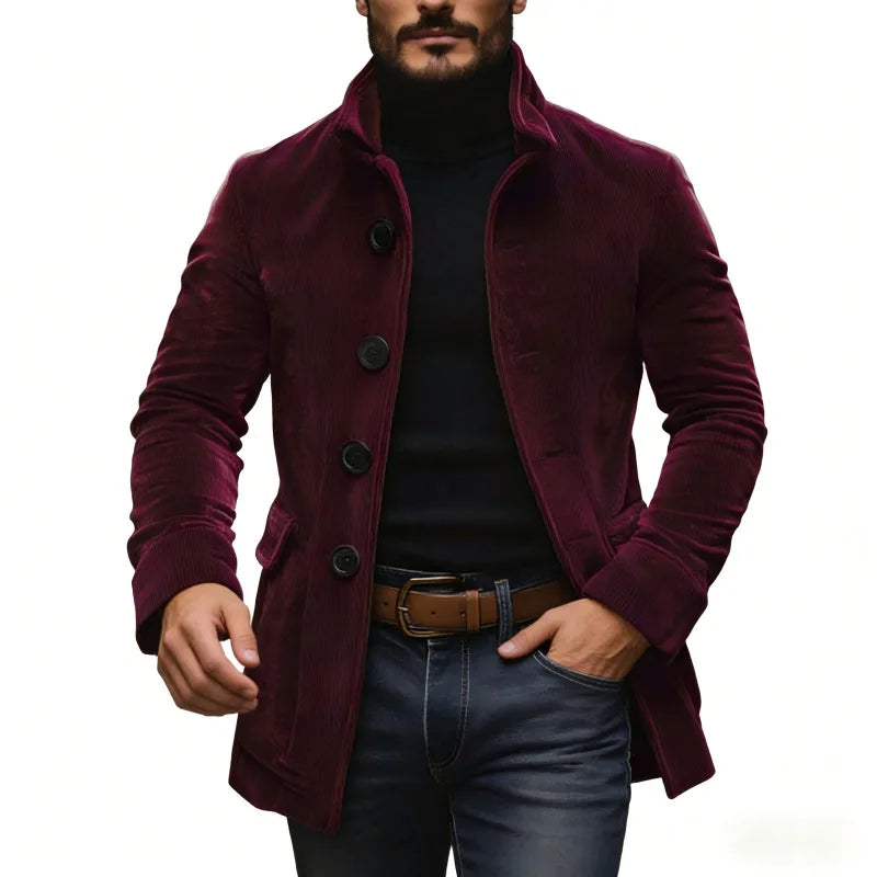 Men's Stand Collar Button Pockets Casual Jacket