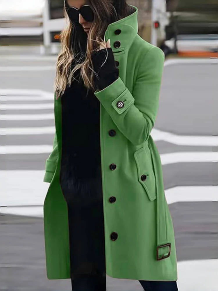 Women's Single Breasted Turn down Collar Long Coat
