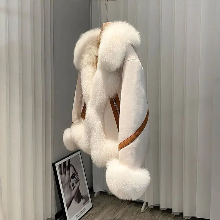Women's Imitation Fox Fur Cotton Warm Suede Slim Coat
