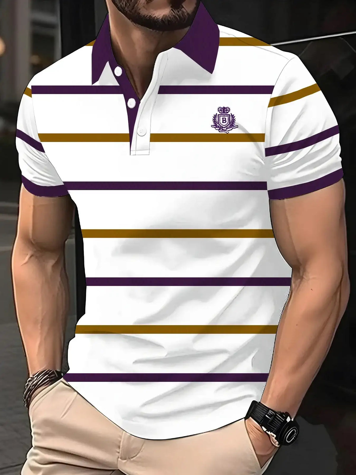 Men's Short Sleeved Striped Breathable Polo T-Shirt