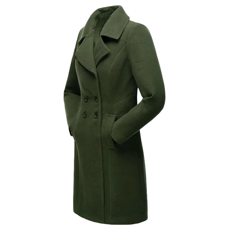 Women's Trench Double Breasted Woolen Lined Lapel Slim Coat