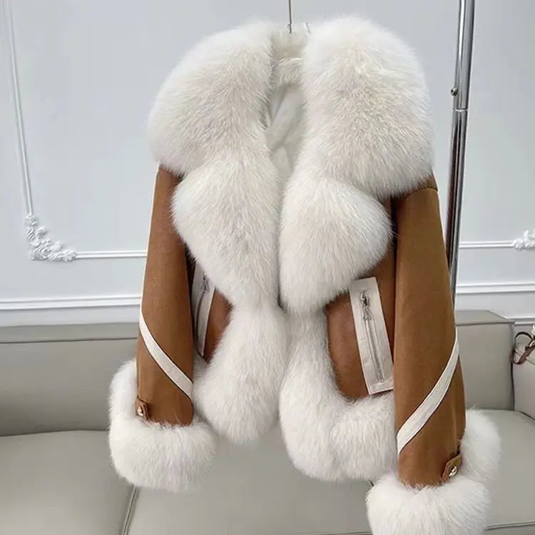 Women's Imitation Fox Fur Cotton Warm Suede Slim Coat