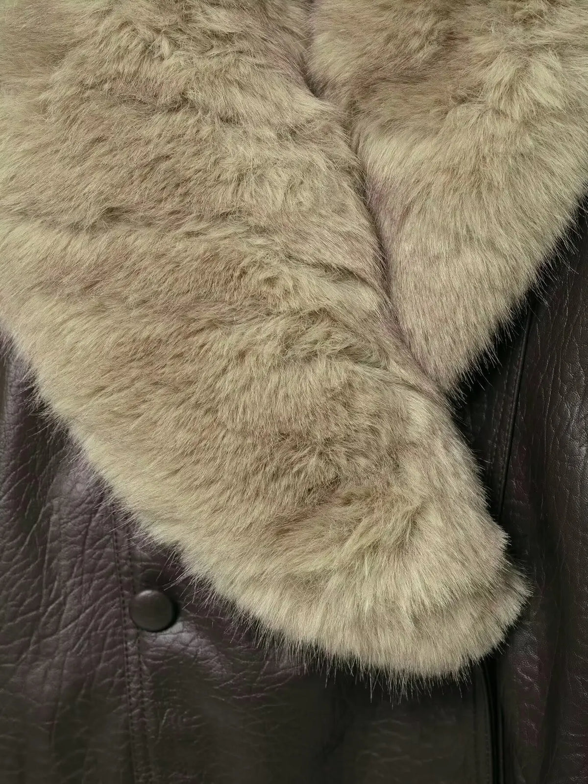 Women's Loose Faux Leather Big Fur Collar Causal Jacket