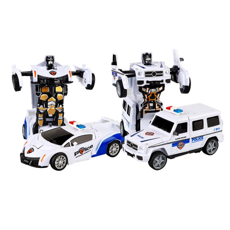Children's 2 In 1 Collision Automatic Deformation Police Car Toy