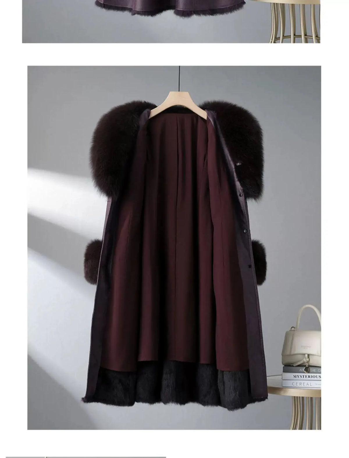 Women's Mid Length Rabbit Fur Fox Fur Collar Slim Fit Coat
