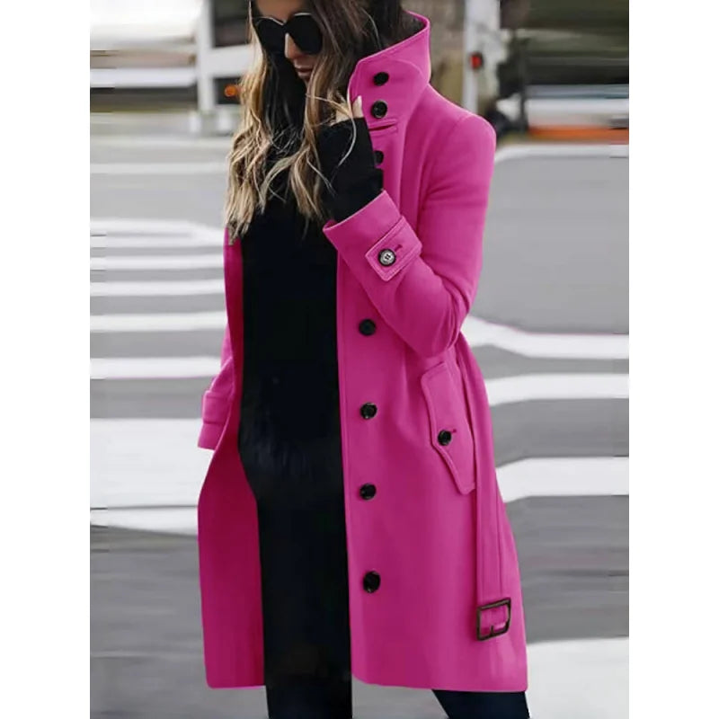 Women's Single Breasted Turn down Collar Long Coat