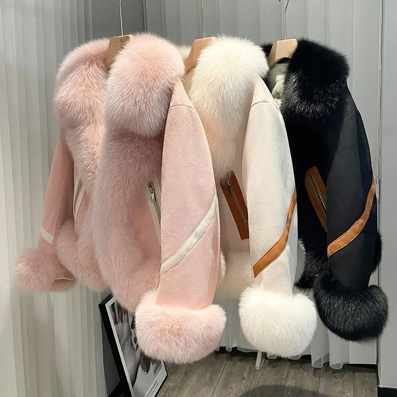 Women's Imitation Fox Fur Cotton Warm Suede Slim Coat