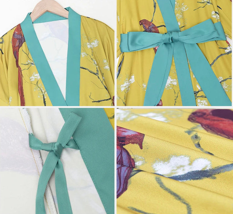 Women's Silk Satin Lightweight Soft Bathrobe Set
