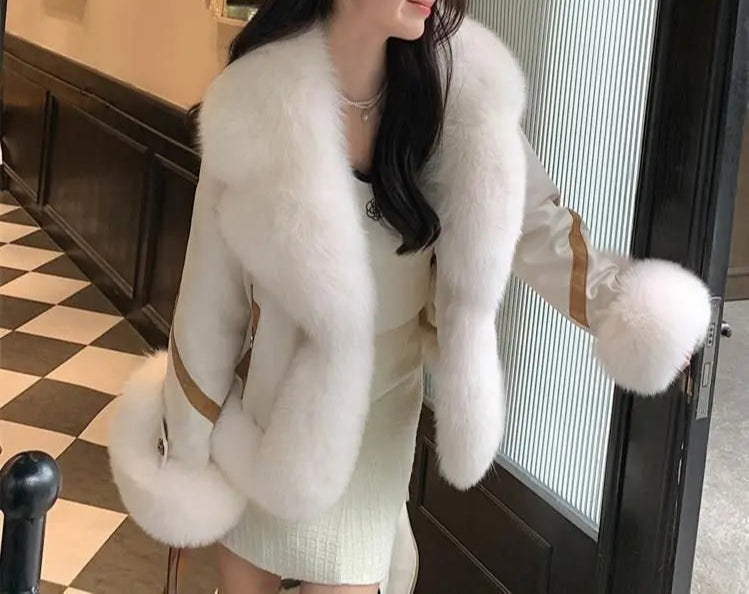 Women's Imitation Fox Fur Cotton Warm Suede Slim Coat