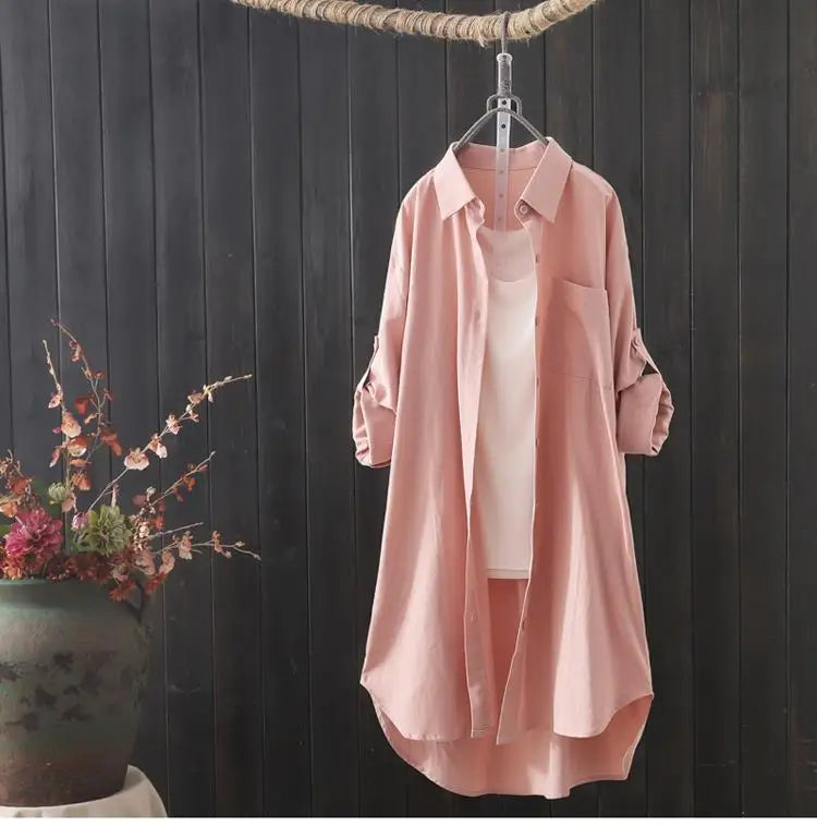 Women's Loose Breathable Midi Shirt Blouse