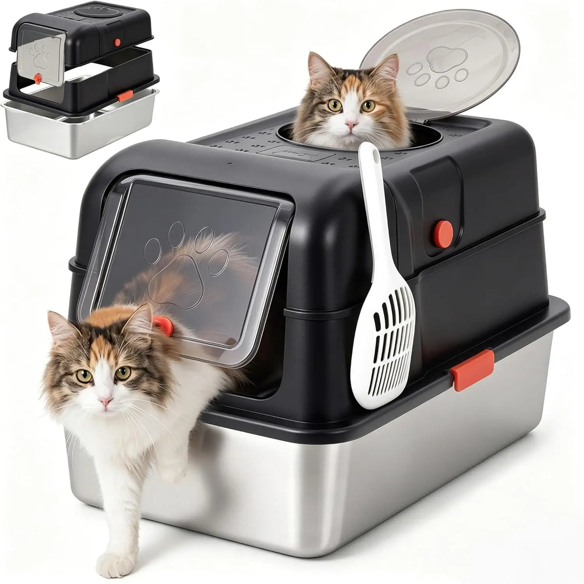 Enclosed Stainless Steel Litter Box With Lid Anti Leak Front Entry