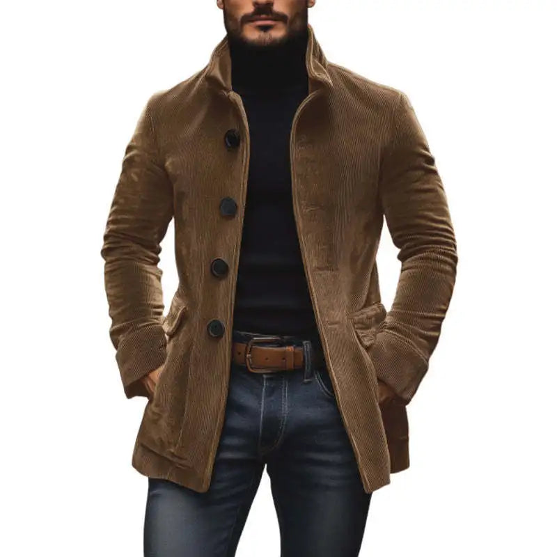 Men's Stand Collar Button Pockets Casual Jacket
