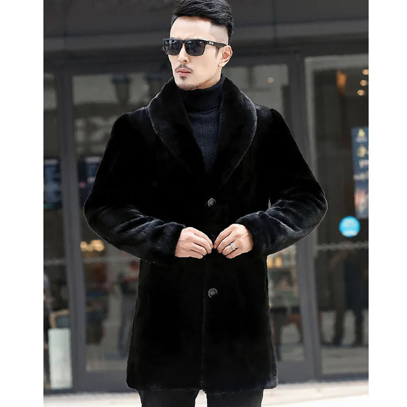 Men's Long Sleeve Faux Fur Windbreaker Windproof Coat