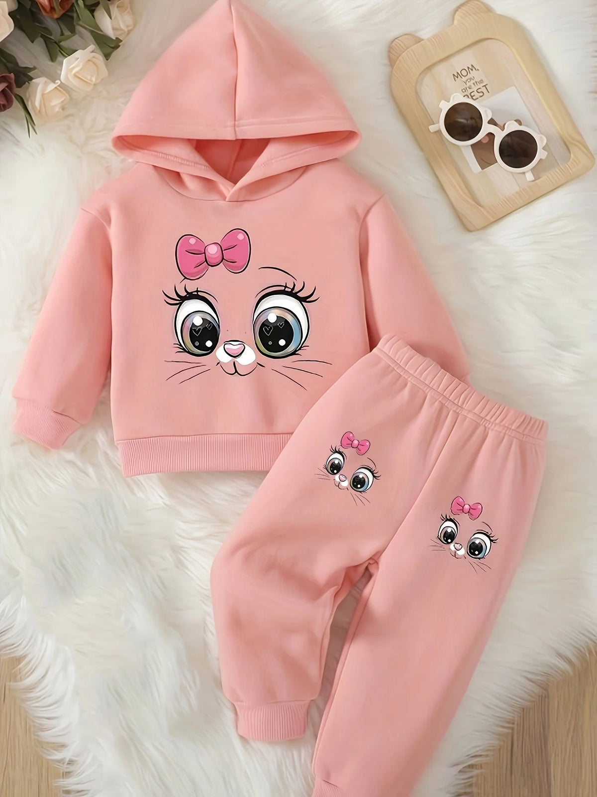Baby 2Pcs Fleece Hooded Sweatshirt Pants Set