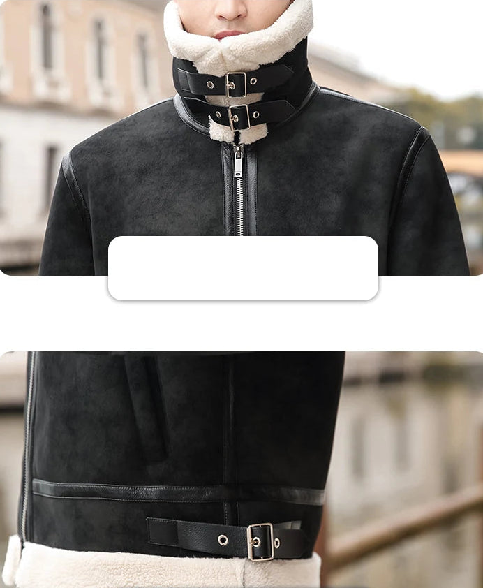 Men's Fur Collar Lamb Wool Comfort Leather Jacket