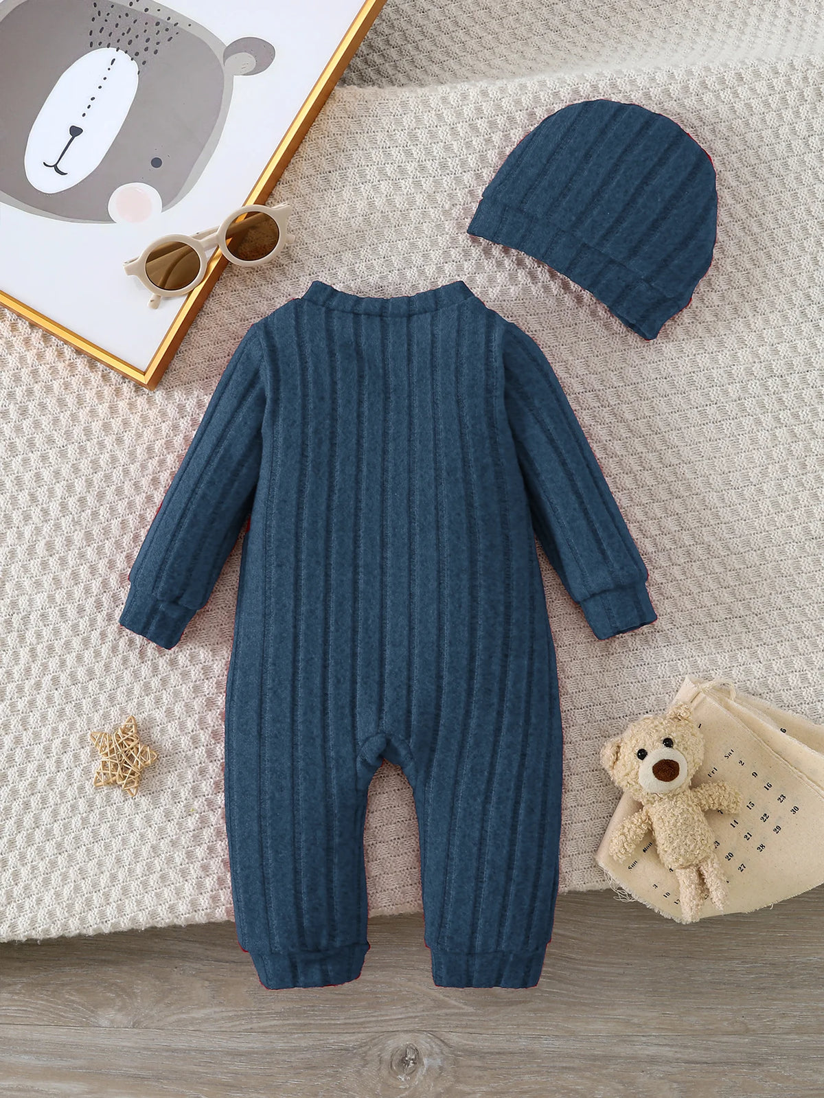 Baby Red Onesie Buttons Jumpsuit Red Hat Set