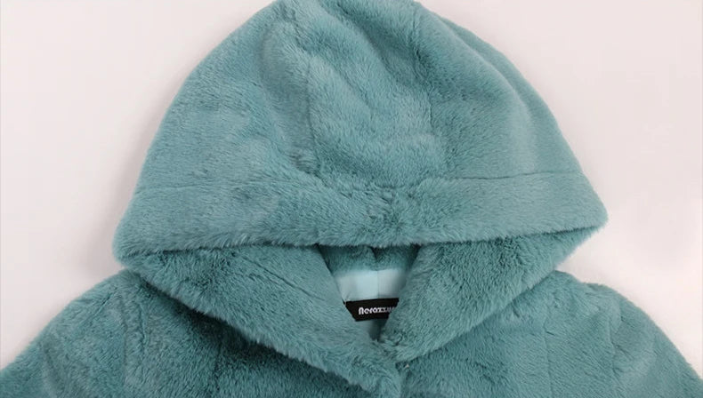 Women's Long Soft Fluffy Faux Rex Rabbit Fur Coat