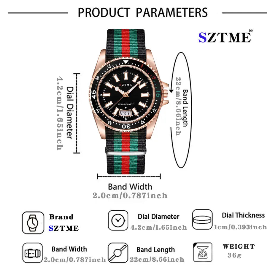 Men's Nylon Strap Calendar Simple Quartz Watch
