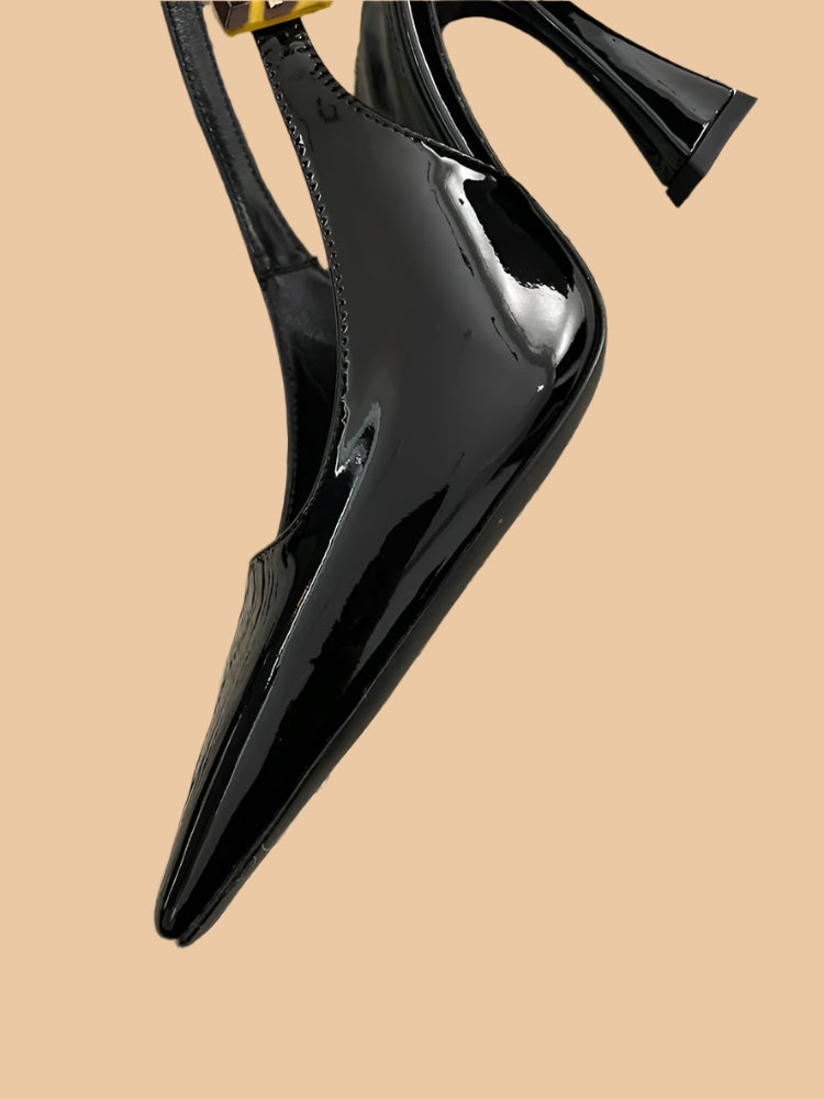 Women's Pointed Back Empty Leather High Heels Sandals